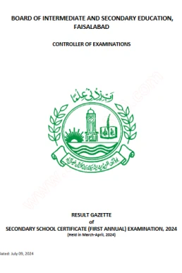 BISE FSD Faisalabad 10th Class Result 2024 Gazette