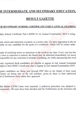 FBISE HSSC 11th Class Result Gazette 2024 PDF