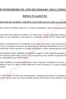 HSSC Federal Board 12th Class Result Gazette 2024 PDF