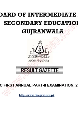 BISE GRW Gujranwala 12th Class Result Gazette 2024 PDF