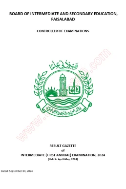 BISE FSD Faisalabad 12th Class Result 2024 Gazette