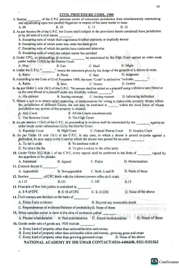 Civil Procedure Code CPC 1908 LAW GAT MCQs PDF