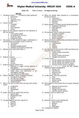 KMU MDCAT Paper 2024 PDF with Answers Key (Code A)