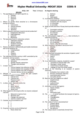 KMU MDCAT 2024 Original Paper PDF with Answers (Code B)