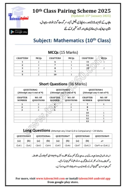 10th Class Maths Paper Pairing Scheme 2025 - Punjab Boards