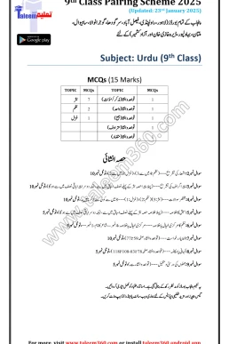 9th Class Urdu Pairing Scheme 2025 PDF - Punjab Boards