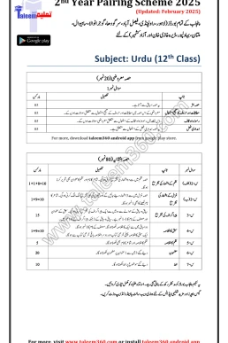 12th Class Urdu Pairing Scheme 2025 PDF for Punjab Boards