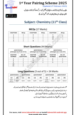 1st Year Chemistry Pairing Scheme 2025 PDF (Punjab Boards)