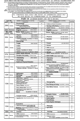 HSSC 1st Annual Exams Date Sheet 2025 PDF BISE Lahore