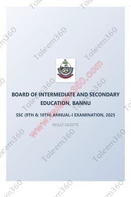 Bannu Board SSC 10th Class Result 2025 Gazette PDF