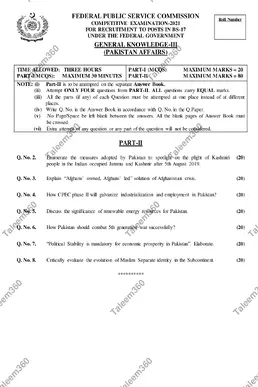 CSS Pakistan Affairs Past Paper 2021 PDF