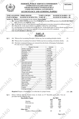 CSS Accounting and Auditing Past Paper 2023 PDF