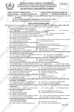 CSS Accounting and Auditing Past Paper 2025 PDF