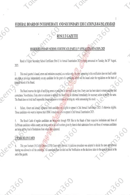 FBISE HSSC 11th Class Result Gazette 2025 PDF