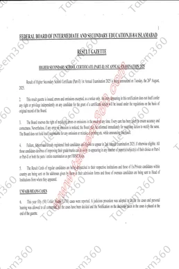 HSSC Federal Board 12th Class Result Gazette 2025 PDF