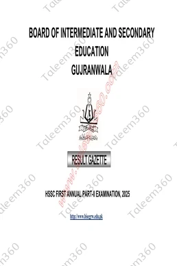 BISE GRW Gujranwala 12th Class Result Gazette 2025 PDF