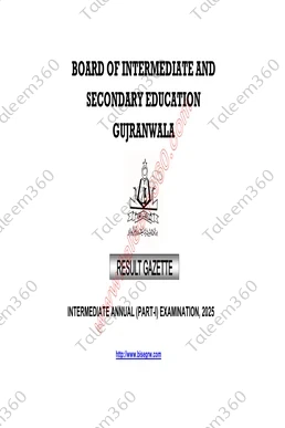 BISE Gujranwala Board 11th Class Result 2025 Gazette PDF