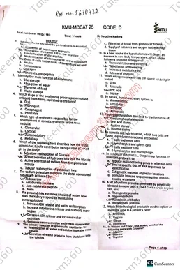 KMU MDCAT 2025 Paper PDF with Answer Key