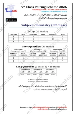 9th Class Chemistry Pairing Scheme 2026 (New Syllabus)