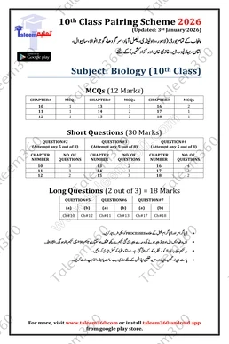 10th Class Biology Pairing Scheme 2026 | Punjab Boards