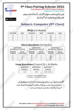 9th Class Computer Pairing Scheme 2026 PDF