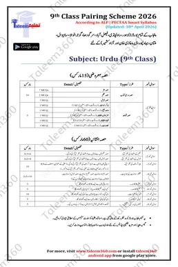 9th Class Urdu Pairing Scheme 2026 PDF for Punjab Boards