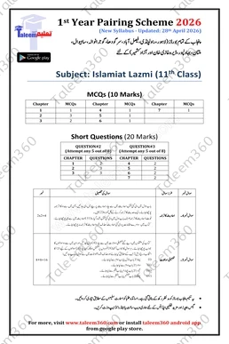 11th Class Islamiat Lazmi Pairing Scheme 2026 PDF