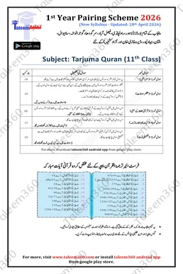 1st Year Tarjuma Tul Quran Pairing Scheme 2026 PDF