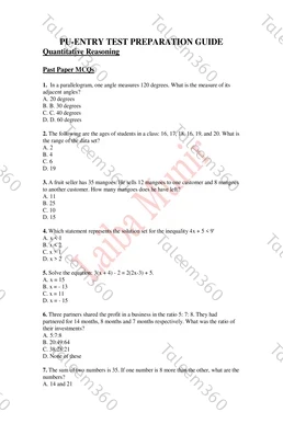 Punjab University Entry Test Past Papers (Quantitative Portion)