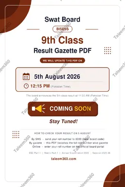 BISE Swat 9th Class Result Gazette 2026 PDF - Saidu Sharif