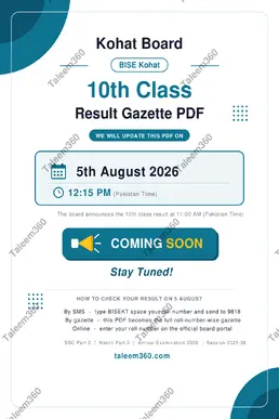 Kohat Board 10th Class Result Gazette 2026 PDF