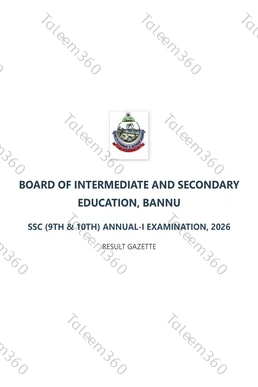 BISE Bannu 9th Class Result Gazette 2026 PDF - SSC Part 1