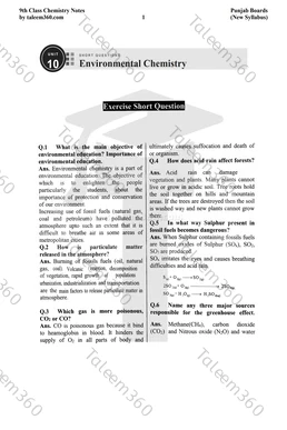9th Class Chemistry Notes Chapter 10 Short Questions PDF - Environmental Chemistry