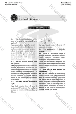 9th Class Chemistry Notes Chapter 2 Short Questions PDF - Atomic Structure