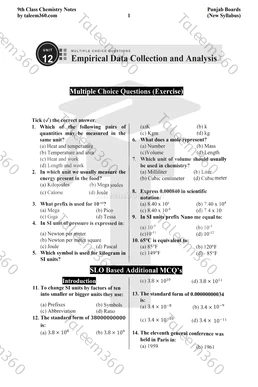 9th Class Chemistry Notes Chapter 12 MCQs PDF - Empirical Data Collection and Analysis
