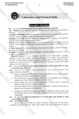 9th Class Chemistry Notes Chapter 13 Long Questions PDF - Laboratory and Practical Skills