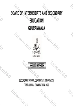 9th Class Result Gazette 2026 Gujranwala Board PDF (BISE GRW)
