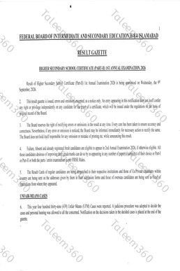 Federal Board 12th Class Result Gazette 2026 PDF - FBISE HSSC Part 2